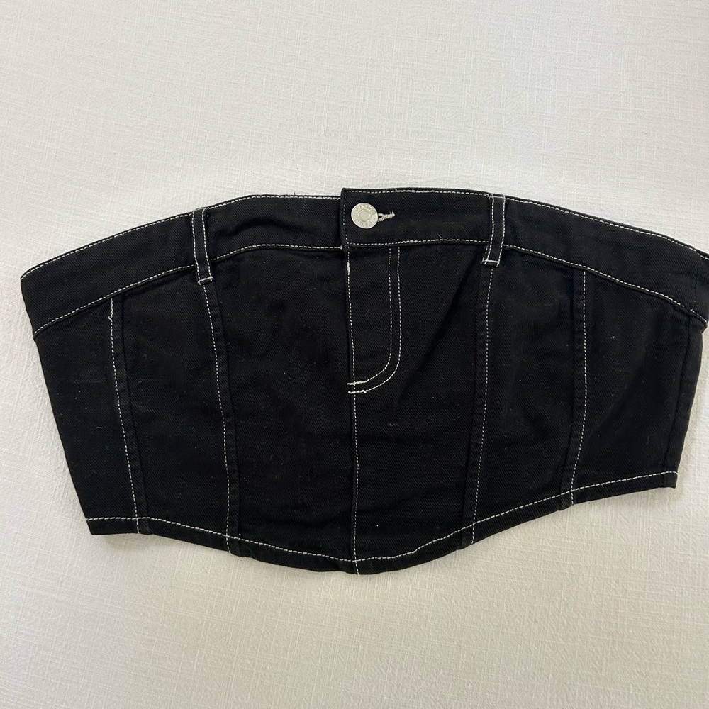 Garage Black Denim Top with White Stitching